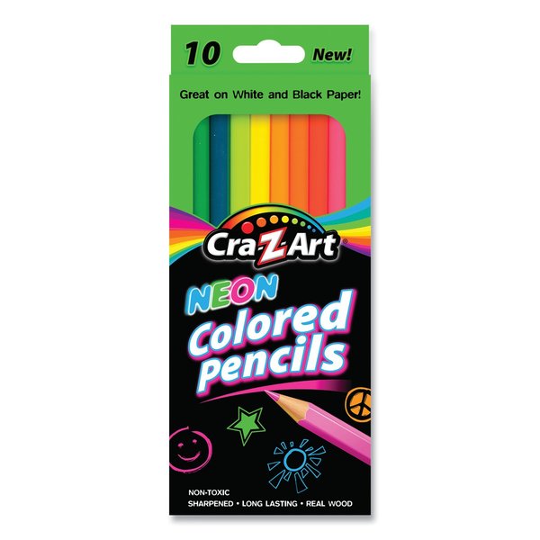 Cra-Z-Art Neon Colored Pencils, 10 Assorted Lead/Barrell Colors, 10/Set 1042772